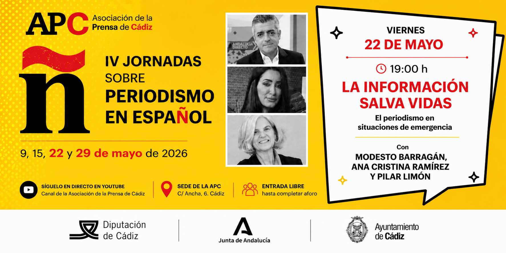 La Asociación de la Prensa de Cádiz aborda este viernes el periodismo de emergencias en una nueva cita de “Periodismo con Ñ”