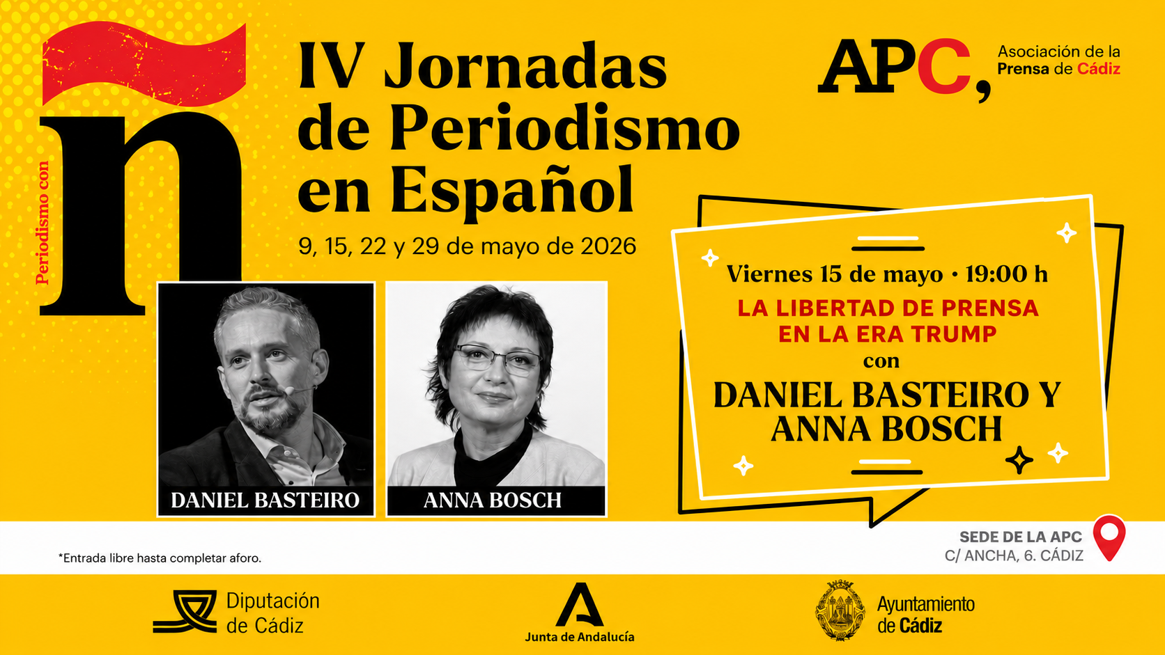 La Asociación de la Prensa de Cádiz aborda este viernes la libertad de prensa en la era Trump dentro del ciclo ‘Periodismo con Ñ’