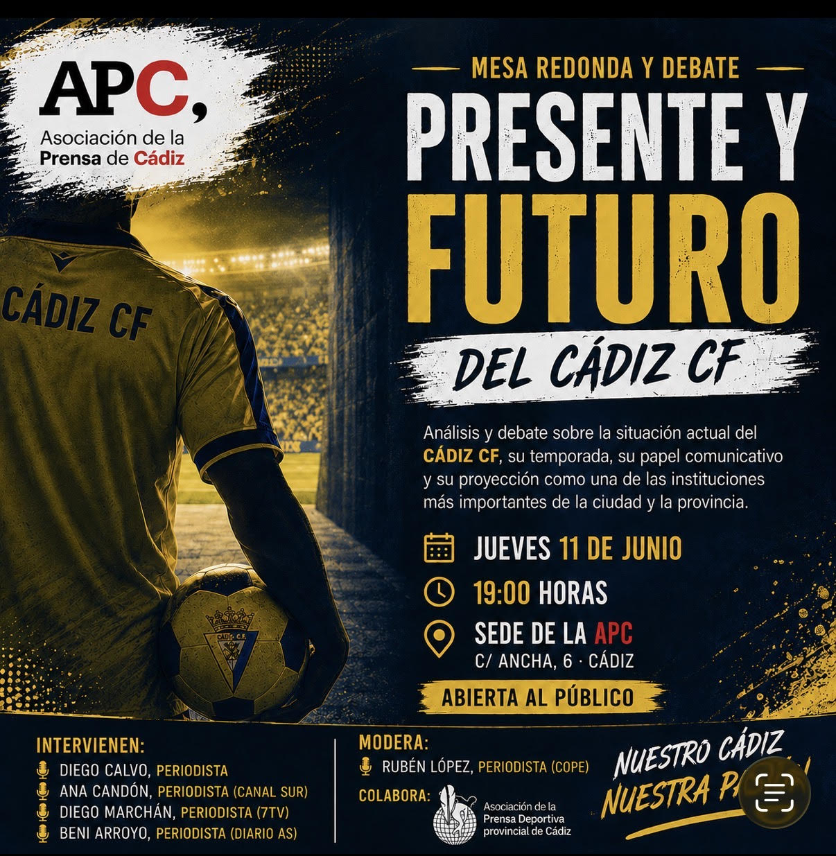 La Asociación de la Prensa de Cádiz acoge este jueves una mesa redonda sobre el presente y futuro del Cádiz CF